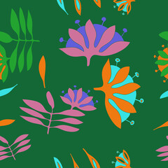 Seamless  colored branch, flower. Hand drawn.