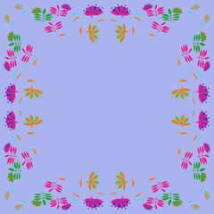 Decorative colored branch, flower. Hand drawn.