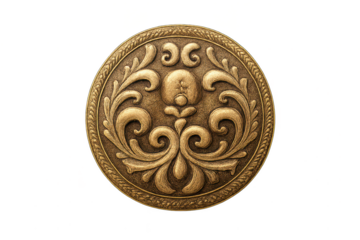 Ornate golden medallion design on transparent background element art