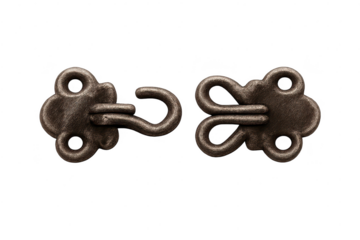 Metal hook and eye clasp, isolated on transparent background image.