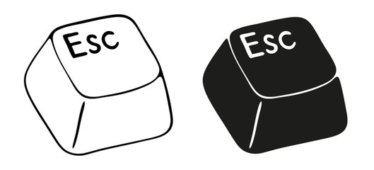escape key vector illustration, black and white keyboard esc button icon set
