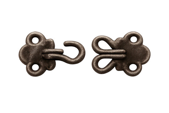Metal hook and eye clasp, isolated on transparent background image.