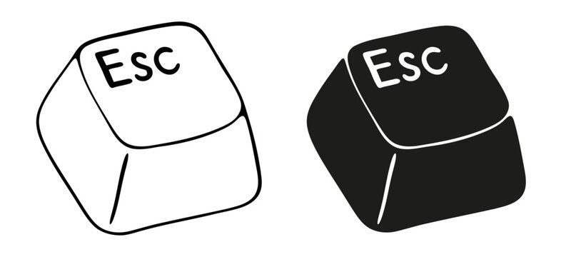 escape key vector illustration, black and white keyboard esc button icon set
