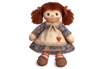 Raggedy Ann Doll Sitting with a transparent background on a black scene