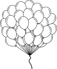 A delightful simple outline illustration of a big bunch of party balloons tied together creating a festive celebratory graphic element perfect for any happy event