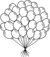 A delightful large bunch of festive party balloons line art illustration perfect for birthday celebrations and happy event decorations