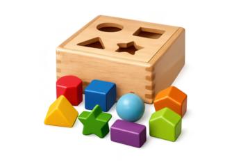 Wooden Toy Sorter with Colorful Shapes on transparent background view