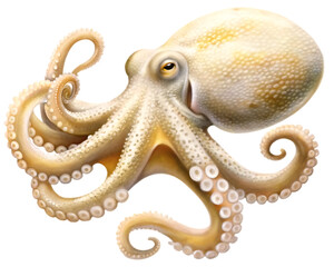 Fototapeta premium Pale octopus with curled tentacles on isolated on a transparent background cephalopod