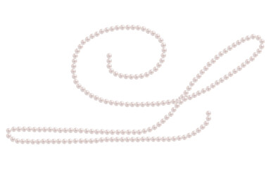White Pearls Alphabet Letter L Luxury Text Design Vector Illustration.