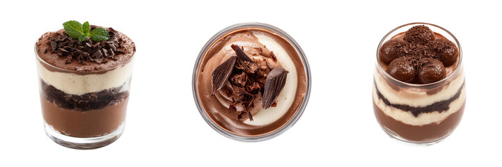 Delicious Chocolate Desserts in Elegant Glass Jars for Indulgence Isolated on Transparent Background