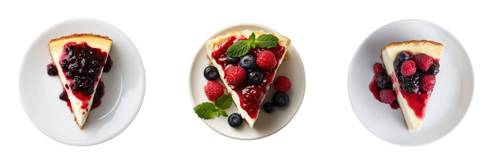 Top View of Delicious Cheese Cake with Fresh Berries Isolated on Transparent Background