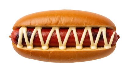 Delicious hot dog with mayonnaise isolated PNG, classic American fast food on transparent background for restaurant menu and takeout