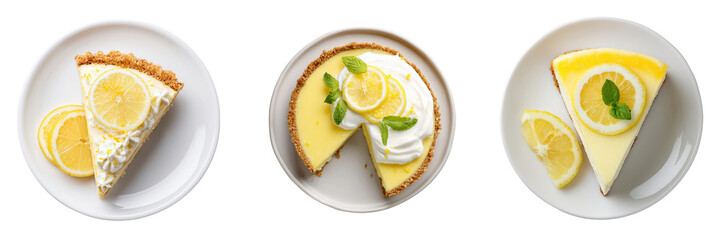 Top View of Delicious lemon desserts showcasing tart and sweet flavors in slices isolated on transparent background
