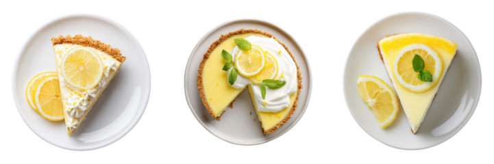 Top View of Delicious lemon desserts showcasing tart and sweet flavors in slices isolated on transparent background