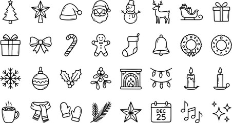 Vector illustration of a black silhouette set featuring a collection of different icons and symbols from various countries including a Christmas tree, animal, heart, and holiday food isolated on white