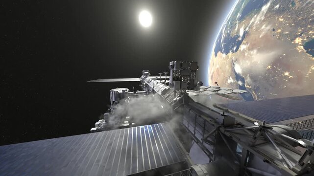 人工衛星と地球　3DCGレンダリング