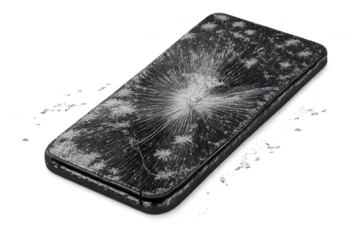Damaged smartphone with a transparent background for creative projects.