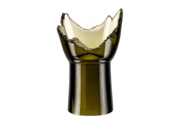 Broken glass bottle, rough edges on transparent background, close up