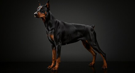 Elegant canine portrait showcases the beauty of the dog in dark studio setting.