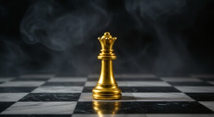 A golden queen stands tall on the chessboard, poised and powerful, ready for the challenge.
