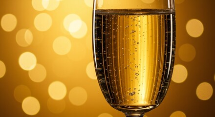 Celebrate life's joyous moments with a glass of bubbly, gold and light on background bokeh.