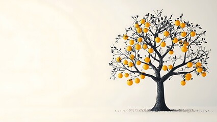 A minimalist tree illustration with yellow fruits, evoking a sense of growth and abundance