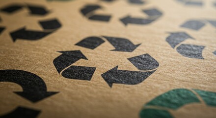 Close-up on a patterned surface showcasing several recycling symbols, promoting eco-friendliness.