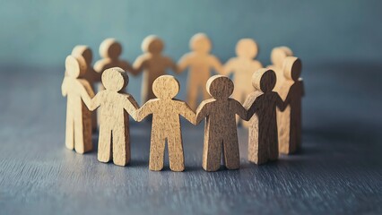 A wooden circle of figures, signifying unity and connection. The figures are holding hands, showcasing a bond and shared experience