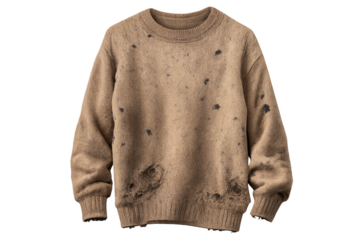 Brown Distressed Sweater with Rips on a transparent background image