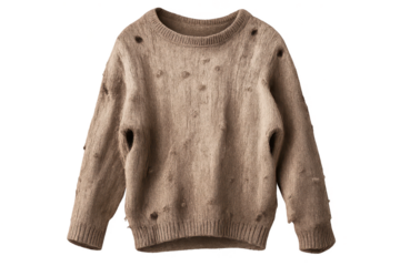 Distressed sweater with holes on transparent background, fashion wear
