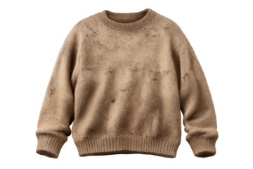 Beige oversized sweater on transparent background, cozy fashion item.