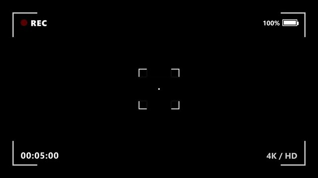 Video camera recorder screen overlay on a transparent background 4K 1 minute duration