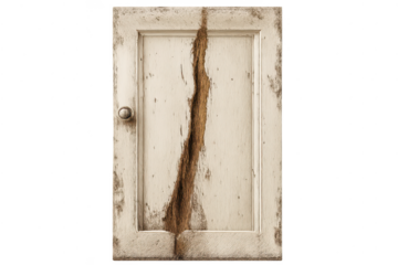 Cracked, Damaged Door Frame, on a transparent background, distressed.