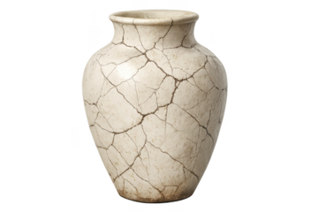 Cracked Ceramic Vase isolated on transparent background for design use.