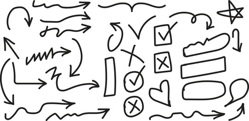 Hand drawn doodle shapes for graffiti street art poster design. Hand drawn thick heart and star symbols