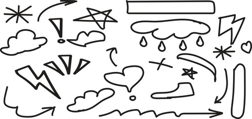 Hand drawn doodle shapes for graffiti street art poster design. Hand drawn thick heart and star symbols