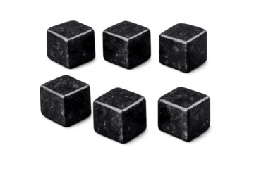 Whiskey stones, six cooling cubes on transparent background. Refreshment