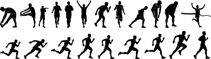 Minimalist Silhouette Collection of Athletes Runners Training and Competing Illustrations