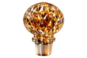 Golden crystal finial with transparent background, bottle stopper prop
