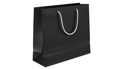 Black paper shopping bag with silver handle isolated on a transparent background