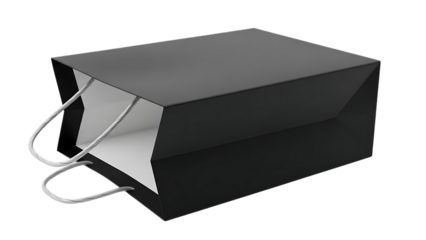 Gray shopping bag with white handles isolated on a transparent background paper bag retail