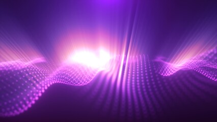 Abstract glowing purple magic energy wave from particles and dots bright shiny on a dark blue background. Abstract background © Bolbik