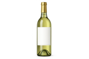 White wine bottle with a blank label on transparent background image.