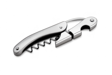 Wine opener bottle opener, with transparent background, metal and chrome.