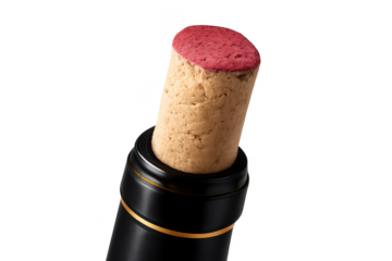 Wine bottle with cork featuring a transparent background rendering.