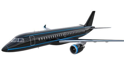 Black and blue passenger airplane isolated on a transparent background passenger plane aircraft
