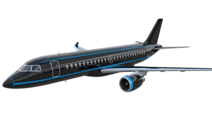 Black and blue passenger airplane isolated on a transparent background passenger plane aircraft
