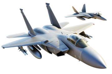 Two gray military fighter jets in flight isolated on a transparent background.PNG.AI GENERATED