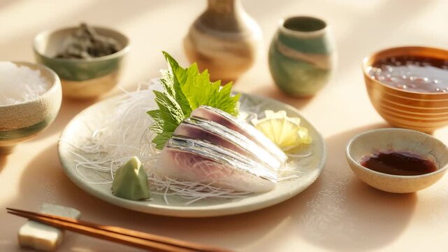 秋刀魚の刺身盛り合わせ定食の一式