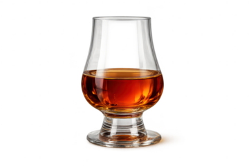 Whiskey in a Glencairn glass, transparent background, professional shot.